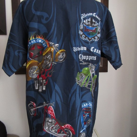 Choppers Urban Coast Men's Shirt Button Up Blue Motorcycle Graphics Size XL - Picture 9 of 9